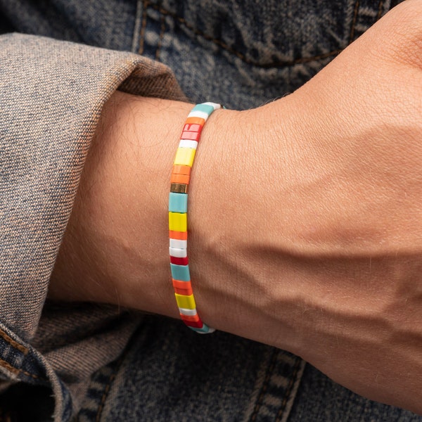Colorful beaded bracelet, Miyuki bracelet, Unisex bracelet, Best friend gift, Colorful Beaded Rainbow Bracelet for Men