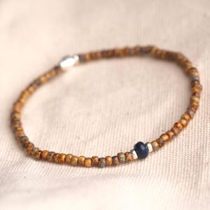Lapis Lazuli Stretch Bracelet: Miyuki Beads, Sterling Silver Accents