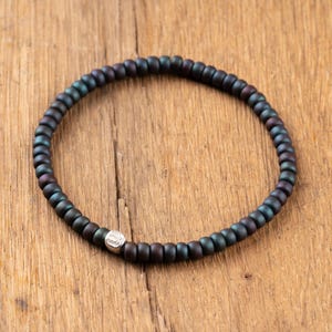 Green Miyuki Beaded Bracelet Adjustable Men Sterling Silver Charm Handmade Jewelry