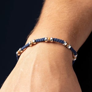 Beaded Macrame Bracelet: Blue Miyuki Beads, Silver Accents, Boho Jewelry