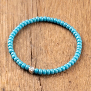 Turquoise Miyuki Beaded Bracelet Adjustable Women Sterling Silver Charm Handmade Jewelry