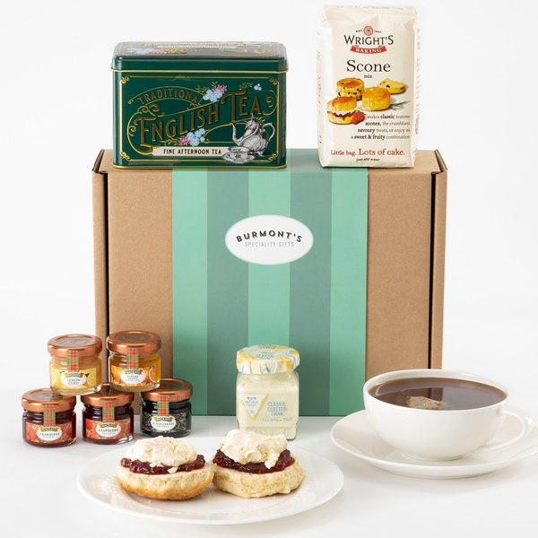 The Ultimate Great British Afternoon Tea & Scones Hamper - Including Tea, Scone Mix, Clotted Cream, Jams + More - Exclusive to Burmont's