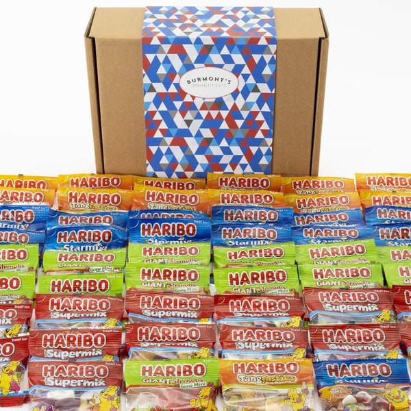 The Ultimate Haribo Mini Bags Sweets Hamper - Starmix, Supermix, Strawbs & Tangfastics - Hamper Exclusive to Burmont's