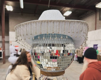 Custom Glitter Cowboy Hat with Rhinestone Fringe – Perfect for Concerts Eras Tour or Bachelorette Party