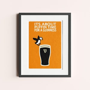 Pint of Guinness with a Puffin Retro / Modern Style Print, Digital Download