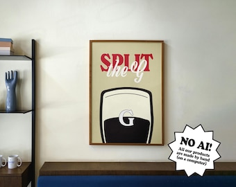 Guinness ""Split the G"" großer Glas Retro Style Digitale Wand Kunst Druck."