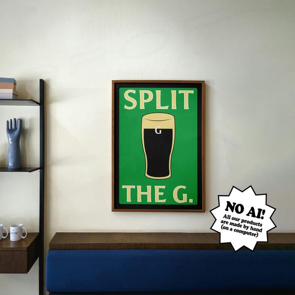 "Vintage Guinness ""Split the G"" Pub Style Digital Wall Art Print."
