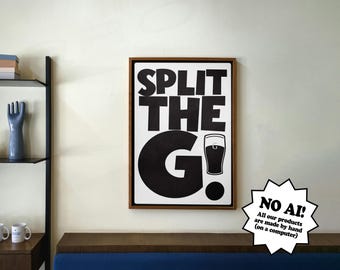 Guinness 'Split the G' Cartoon Style, Black and White Print (Digital Download)