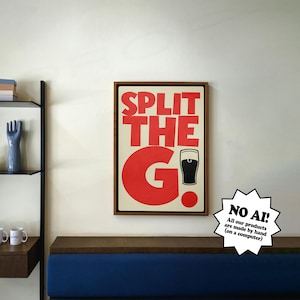 Guinness 'Split the G' Cartoon Art, rot und creme Druck (digitaler Download) Bild 1