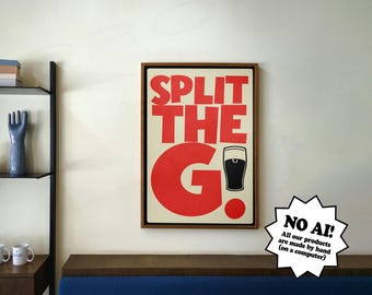 Guinness 'Split the G' Cartoon Art, rot und creme Druck (digitaler Download)