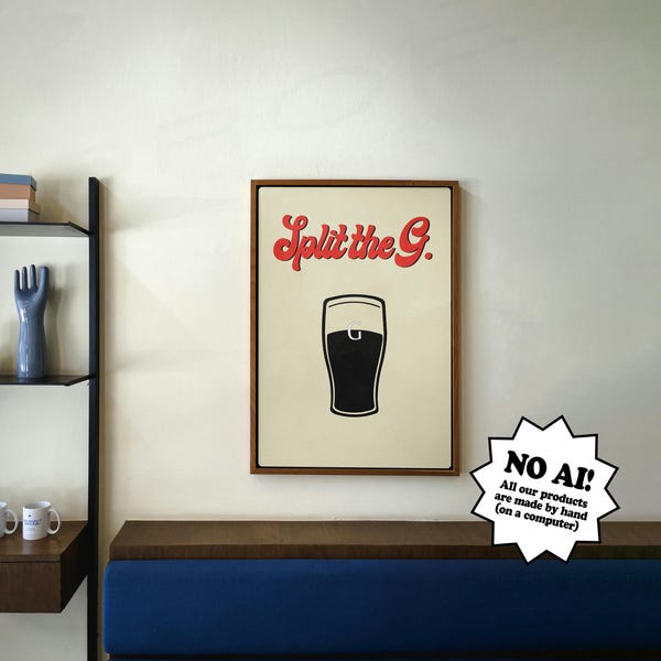 Guinness Split The G Cursive Retro Style Print, herunterladbare Wandkunst Poster