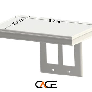 Large Outlet Shelf, Bottom Mount for electronics with concealed cable management organizing base