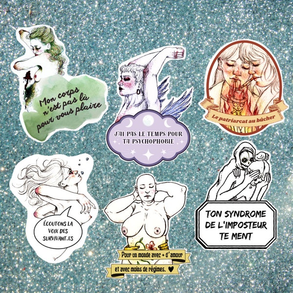 Lot  de 6 stickers artistiques et militants sur la santé mentale