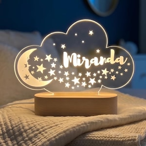 Personalized Moon and Stars Name Light | Custom Bedroom LED Cloud Decor Sign | Light up Sign | Daughter gift Sign /Baby shower / Girl Gift