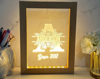Floral & Letter LED Photo Frame Lamp | Custom Illuminated Decor | Unique Personalized Gift Idea