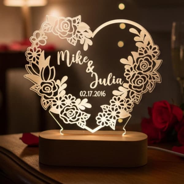Corazón de luz LED personalizado / Regalo personalizado de San Valentín / Letrero luminoso / Letrero con logo / Regalo para parejas / Regalo para ella / Regalo de aniversario