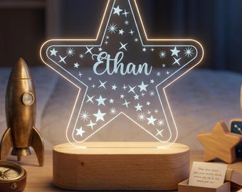 Personalized Stars Night Light - Custom LED Lamp for Kids, Perfect Gift for Star Lovers, Unique Room Decor,Magical Nightlight for Girls