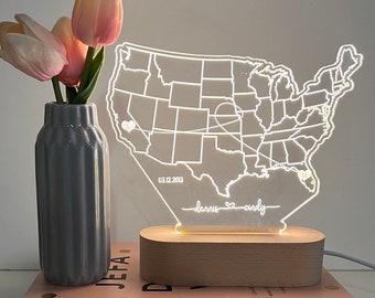 Custom LED Map Light | Personalized Valentines Gift | Light up Sign | Long Distance Gift / Couples gift/ Gift for her / Anniversary gift