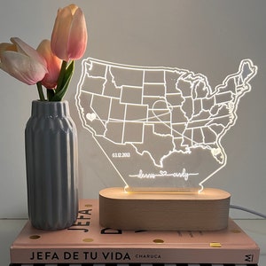 Custom LED Map Light | Personalized Valentines Gift | Light up Sign | Long Distance Gift / Couples gift/ Gift for her / Anniversary gift