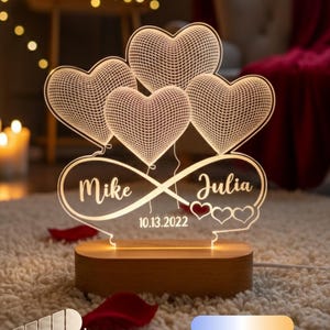 Personalized 3D Illusion LED Lamp | Infinity Heart Valentines Gift | Light up Sign |  Couples gift/ Gift for her / Anniversary gift