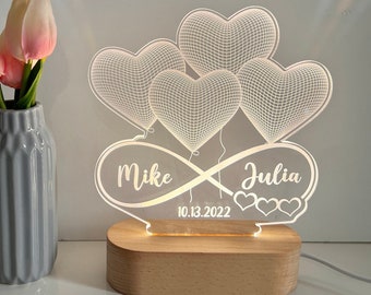 Personalized 3D Illusion LED Lamp | Infinity Heart Valentines Gift | Light up Sign |  Couples gift/ Gift for her / Anniversary gift