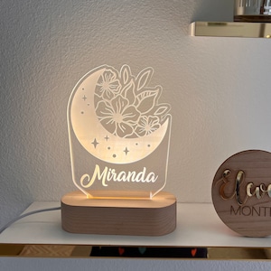 Moon and Flower Custom Name Light | Personalized Bedroom LED Cloud Decor Sign | Light up Sign | Daughter gift Sign /Office Decor / Girl Gift