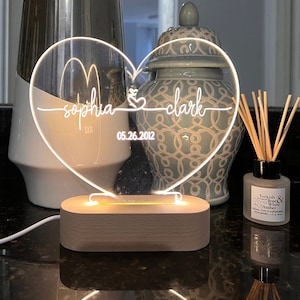 Custom Night Light as Valentines Day Gift Anniversary gift Romantic gift for couple Gift for Him Names And Date Engagement Gift image 2
