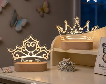 Personalized Princess Night Light - Custom Crown Name Lamp for Girls Room Decor, Tiara Acrylic LED Lamp, Baby Girl Bedroom Gift