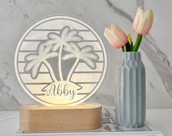 Palm Tree Lamp LED Lamp | Personalized Light-Up Name Sign | Perfect for Beach Lover | Sunset Island Theme Gift  Bedside Lamp / Tropical