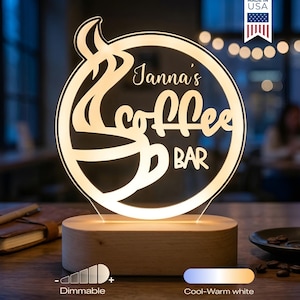 Personalized Coffee Bar Night Light - Custom LED Lamp for Coffee Lovers, Perfect Gift for Baristas, Unique Cafe Decor,  Nightlight Kitchens