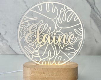 Monstera Leaves  Lamp LED Lamp | Personalized Light-Up Name Sign | Perfect for Greenery  or plant Lover | Unique Boho Gift  Bedside Lamp