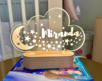 Moon and Stars Custom Name Light | Personalized Bedroom LED Cloud Decor Sign | Light up Sign | Daughter gift Sign /Office Decor / Girl Gift