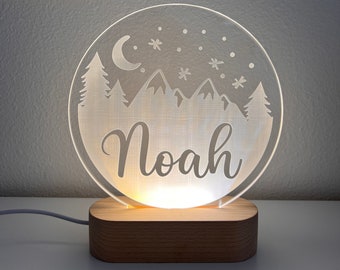 Mountains Custom Name Light | Personalized Bedroom LED Cloud Decor Sign | Light up Sign | Daughter/Son gift Sign /Boy Gift/ Girl Gift