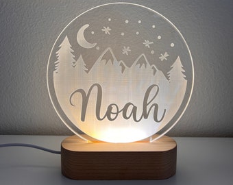 Nom personnalisé lumineux des montagnes | Enseigne décorative LED nuage personnalisée pour chambre à coucher | Enseigne lumineuse | Signe cadeau fille/fils/cadeau garçon/cadeau fille