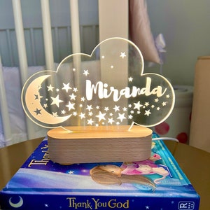 Moon and Stars Custom Name Light | Personalized Bedroom LED Cloud Decor Sign | Light up Sign | Daughter gift Sign /Office Decor / Girl Gift
