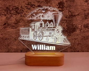 Train Light Up Custom Name Light | Personalized Bedroom LED Cloud Decor | Baby Shower Gift | Newborn Gift / Toddler Gift/ Kid Lamp