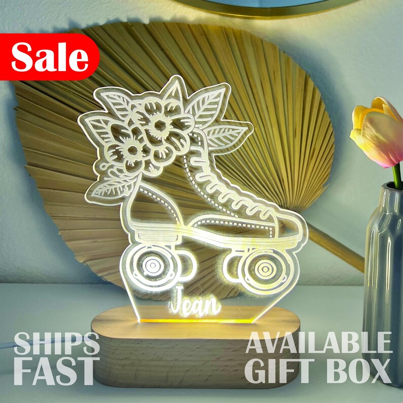 Roller Skates Custom Name Light Personalized Bedroom LED Cloud Decor