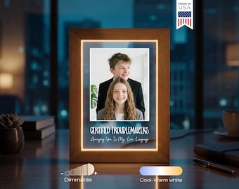 Custom Sibling Photo Lamp - Personalized Brother Sister Gift, Funny Kids Keepsake, Family LED Night Light Photo Frame