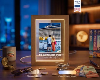 Personalized Cruise Photo Lamp - Custom Vacation Gift, Couples Travel Keepsake, Honeymoon Cruise Gift, LED Night Light