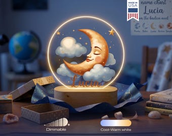 Personalized Moon and Star Night Light - Custom LED Lamp for Kids, Perfect Gift for Star Lovers, Unique Room Decor,Nightlight Boys and Girls