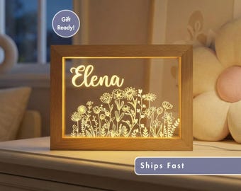 Garden and floral LED Photo Frame Lamp | Personalized Light-Up Name Sign | Perfect for Daughter,Girl's Room | Unique Baby Shower Gift
