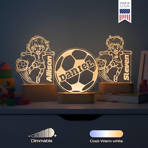 Personalized Soccer Night Light - Custom LED Lamp for Soccer Players, Perfect Gift for Kids and Fans, Sports Decor, Nightlight for Boys