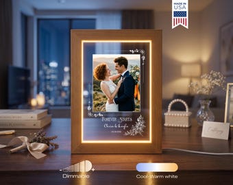 Custom Wedding Photo Frame - Personalized Bride Groom Gift, Anniversary Keepsake, Couple LED Light Photo Collage