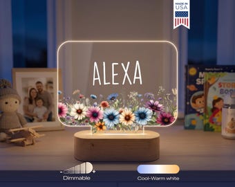 Personalized Flowers Night Light - Custom LED Lamp for Nature Lovers, Perfect Gift for Kids and Adults, Unique Room Decor, Floral Nightlight