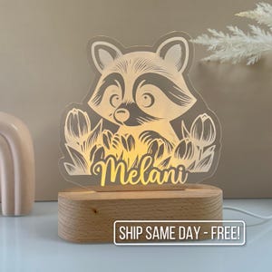 Personalized Raccoon Night Light - Custom LED Lamp Decor, Bedroom Sign, Boy/Girl Gift, Baby Shower Gift, Unique Kids Room Light.