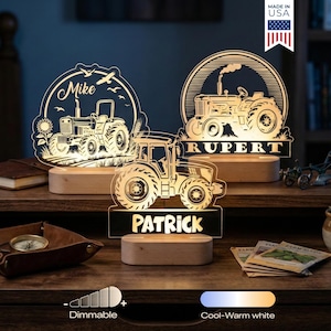 Personalized Tractor LED Lamp Custom Name Night Light Farm Tractor Acrylic Lamp Farmer Gift Country Decor for Boys Kids Farm Lover Gift