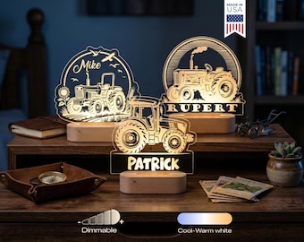 Personalized Tractor LED Lamp Custom Name Night Light Farm Tractor Acrylic Lamp Farmer Gift Country Decor for Boys Kids Farm Lover Gift
