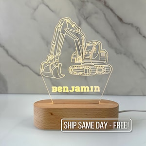 Personalized Excavator Night Light - Custom LED Construction Lamp Kids, Perfect Gift for Toddlers, Unique Room Decor, Bedroom Nightlight