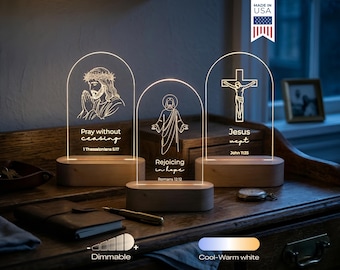 Personalized Christian LED Lamp Custom Faith Night Light Religious Room Decor Prayer Acrylic Light Christian Gift Baptism Confirmation Gift