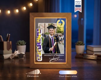 Personalized Graduation Photo LED Frame - Custom Class of 2026 Gift, College Senior Keepsake, University Colors Grad Lamp
